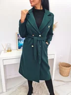 Płaszcze damskie - DŁUGI JESIENNY PŁASZCZ BELLISSIMA Z PASKIEM I ZŁOTYMI GUZIKAMI - CIEMNA ZIELEŃ - MODA ITALIA - miniaturka - grafika 1