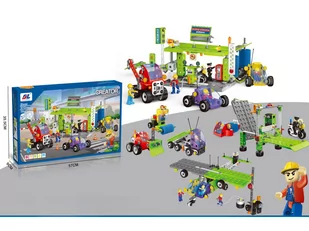 Klocki Konstrukcyjne MIASTO 340 El. Pojazdy, Stacja Benzynowa, Auto, Samochód, Samolot Do Rozkręcania I Skręcania 10w1 - Klocki - miniaturka - grafika 2