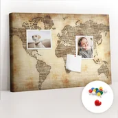 Tablice i flipcharty - Szkolna Tablica korkowa 60x40 cm, Kolorowe Pinezki, wzór Stara mapa świata - miniaturka - grafika 1