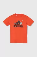 Koszulki dla chłopców - adidas t-shirt bawełniany dziecięcy kolor pomarańczowy z nadrukiem - miniaturka - grafika 1