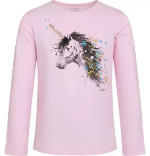 Bluzki damskie - Bluzka z długim rękawem dziewczęca dziecięca bawełniana Koń różowa 158 Endo - grafika 1