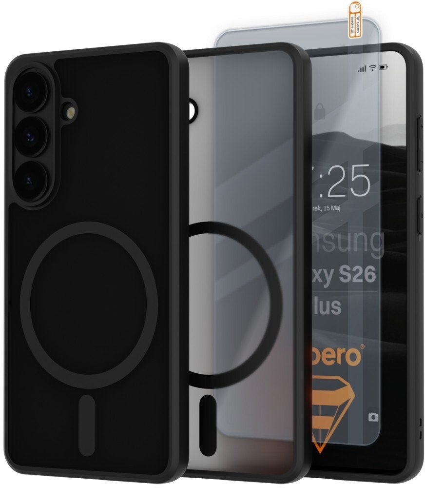 SUPERO Etui matowe Supero MagSafe do Samsung Galaxy S26 Plus, czarne + szkło