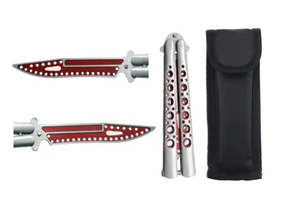 Nóż motylkowy Kandar treningowy srebrno-czerwony - Noże - miniaturka - grafika 1