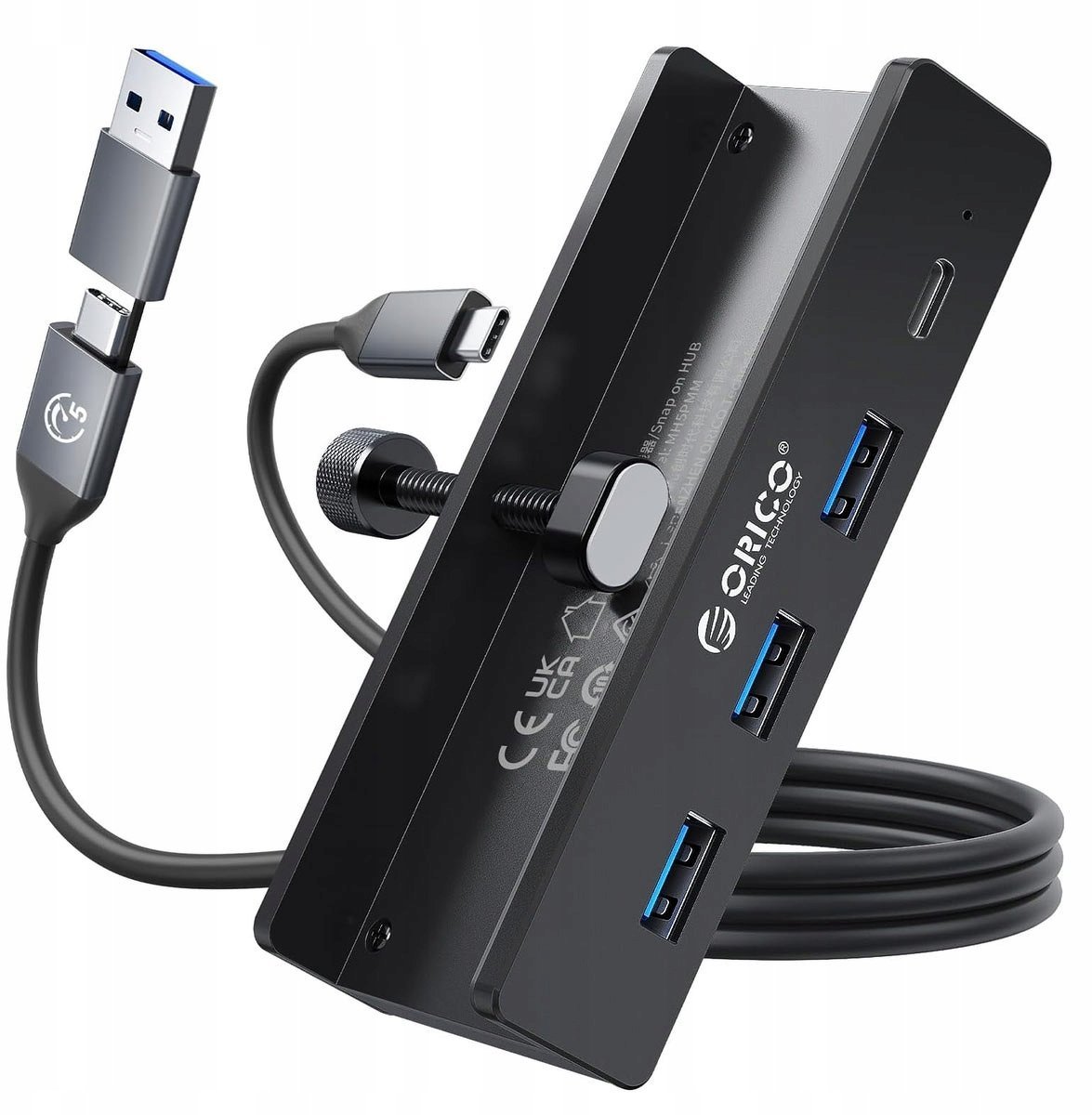 Orico Aktywny hub USB-C 5Gbps, 15W, przykręcany, 3x USB-A, USB-C, czarny MH4PC-10-BK-BP
