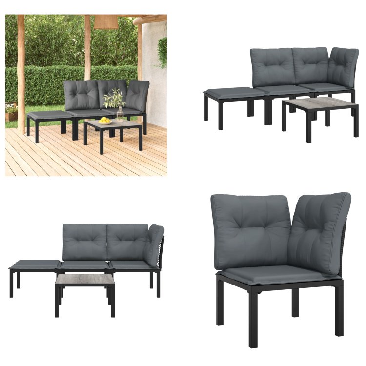 vidaXL 4-częściowy zestaw wypoczynkowy do ogrodu z czarno-szarego polirattanu - Zestaw wypoczynkowy do ogrodu - Zestawy wypoczynkowe do ogrodu - Zestaw wypoczynkowy - Zestaw mebli ogrodowych