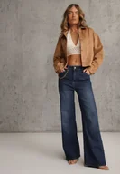 Spodnie damskie - Niebieskie Jeansy Wide Leg Regular Waist z Bawełną i Domieszką Wiskozy Petocea - miniaturka - grafika 1