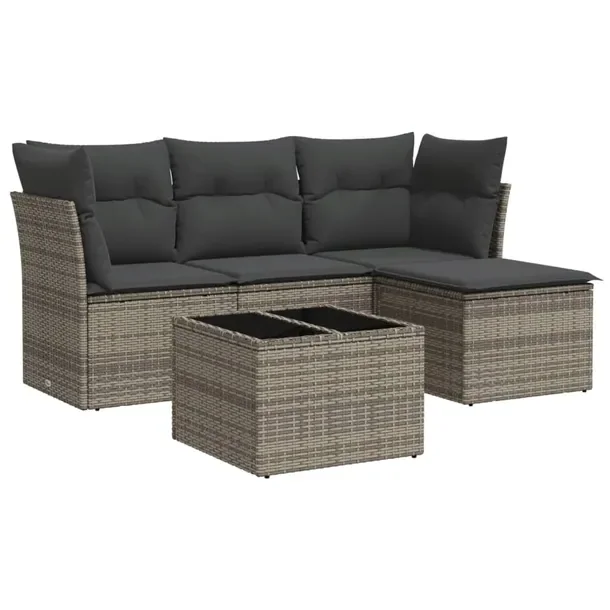 Zestaw Wypoczynkowy z Rattanu PE, Stół, Sofa, Podnóżek, Szary 179x117x6