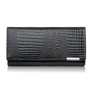 Portfel damski skórzany lakierowany czarny z tłoczeniem croco SP-16-CBL - Portfele Portfel damski skórzany lakierowany czarny z tłoczeniem croco SP-16-CBL - Portfele - miniaturka - grafika 1