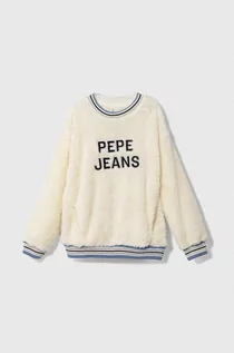 Bluzy dla dziewczynek - Pepe Jeans bluza dziecięca kolor beżowy z aplikacją - grafika 1