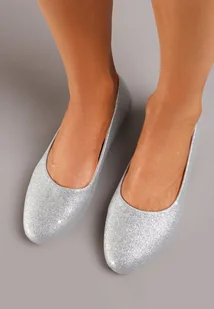 Srebrne Płaskie Balerinki Pokryte Brokatowym Zdobieniem Qarneli - Baleriny - miniaturka - grafika 1