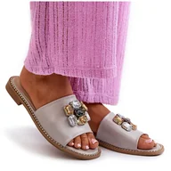 Klapki i japonki damskie - Klapki Damskie Z Ozdobami S.Barski KV27-031 Beżowe beżowy - miniaturka - grafika 1