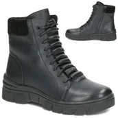 Botki damskie - Botki Damskie Skórzane na Platformie z Zamkiem Ocieplane Caprice Czarne Botki Damskie 38 Skórzane na Platformie z Zamkiem Ocieplane Caprice Czarne - miniaturka - grafika 1