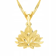 Naszyjniki - Złoty Naszyjnik z Kwiatem Lotosu Lotos Kwiatek Flower Kwiat SREBRO 925 - miniaturka - grafika 1