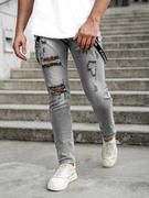 Spodnie męskie - Szare spodnie jeansowe męskie slim fit z szelkami Denley KX952 - miniaturka - grafika 1