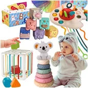 Zabawki sensoryczne - Zestaw Zabawek Sensorycznych Montessori 6W1 Dla Dziecka 6-12 Msc 34 Elementy - miniaturka - grafika 1