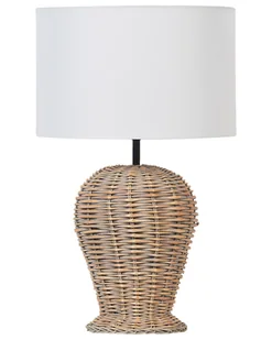 BELIANI Lampa stołowa rattanowa podstawa materiałowy klosz 30 x 30 x 49 cm jasny naturalny pleciona lampka nocna styl boho rustykalna - Oprawy, klosze i abażury - miniaturka - grafika 1
