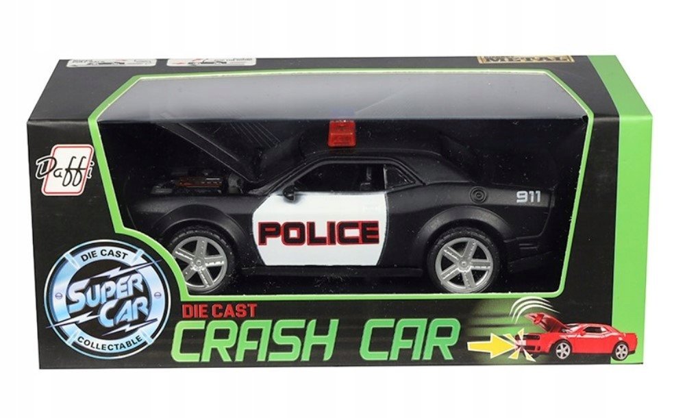 Die Cast Crash Car Police Auto czarne metalowe samochód autko