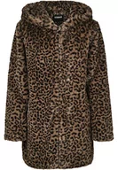 Płaszcze damskie - Urban Classics Damski płaszcz Leo Teddy Coat z nadrukiem zwierzęcym, wielokolorowy (Dark-olive Leo 02269), XXL - miniaturka - grafika 1