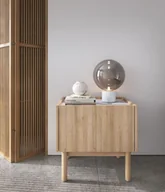 Szafki nocne - BETTSO Minimalistyczna i stylowa szafka nocna do sypialni BOHO Jasnobrązowy dąb z białym marmurem - miniaturka - grafika 1