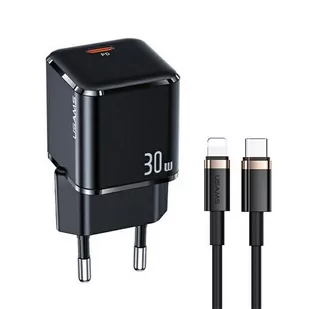 USAMS Ład. siec. USB-C T45 30W PD3.0 +QC3.0 Fast Charging +kabel U63 USB-C/Lightning czarny/black UXTZH01 (USAMS-UX) - Ładowarki do telefonów - miniaturka - grafika 1