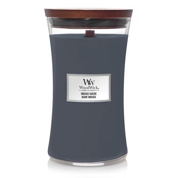 WoodWick niebieski zapachowa świeczka Indigo Suede duży wazon 38276