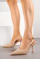 Sandały damskie - Ciemnobeżowe Lakierowane Sandały Vices na Szpilce Bez Pięty Tillanea - miniaturka - grafika 1