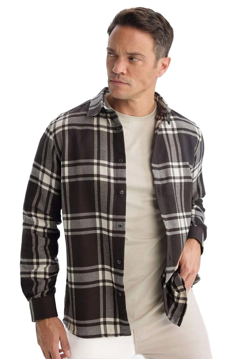 DEFACTO MĘSKA KOSZULA CASUAL W KRATĘ Z DŁUGIM RĘKAWEM L 5DA