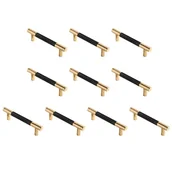 Zawiasy, okucia i inne akcesoria - Uchwyty meblowe radełkowane, uchwyty do szafek kuchennych, uchwyty do szuflad, rozstaw osi 96 mm, 10 sztuk (złoty + czarny) - miniaturka - grafika 1
