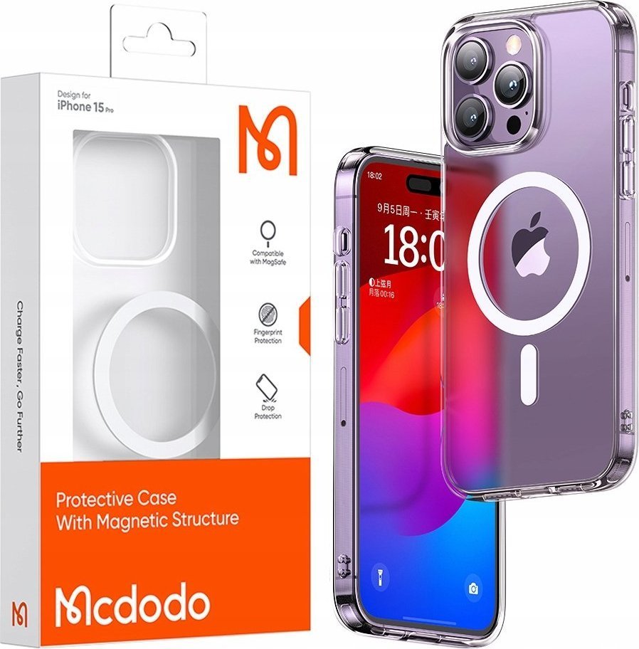 Mcdodo MCDODO ETUI MAGNETYCZNE CLEAR CASE WZMOCNIONE DO MAGSAFE IPHONE 15 PRO MAX FIOLETOWE