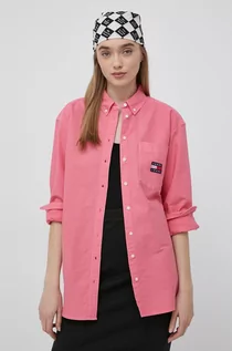 Koszule damskie - Tommy Jeans koszula bawełniana damska kolor różowy relaxed z kołnierzykiem klasycznym - grafika 1