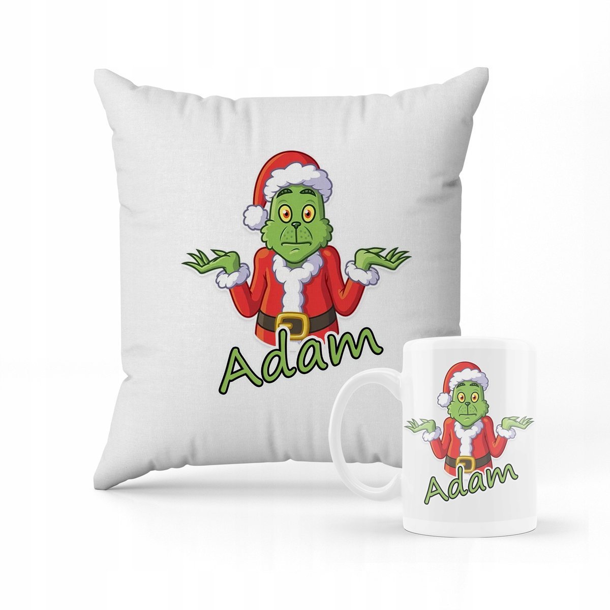 ZESTAW PODUSZKA + KUBEK Prezent Grinch święta + IMIĘ