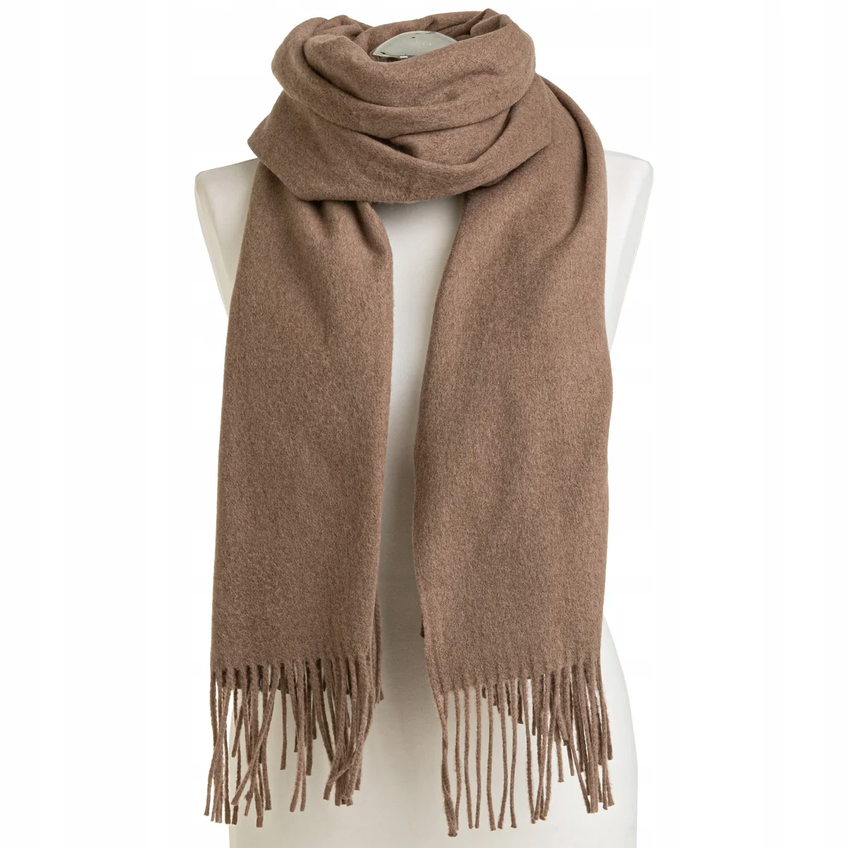 SZALIK DAMSKI Z WEŁNĄ CIEPŁY ZIMOWY ELEGANCKI GŁADKI MIĘKKI FRĘDZLE MORAJ BEIGE