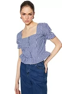Bluzki damskie - Trendyol Damska bluzka o regularnym kroju z kwadratowym kołnierzem, granatowa, 34, granatowy, 60 - miniaturka - grafika 1