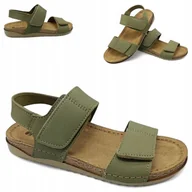 Sandały damskie - Sandały damskie SKÓRZANE 38 Regulowane na rzepy Lekkie Modne Inblu Oliwkowe - miniaturka - grafika 1