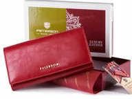 Portfele - Czerwony skórzany portfel damski z klapką — Peterson - miniaturka - grafika 1