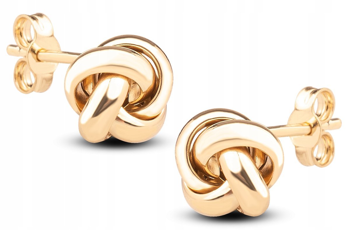 DAMSKIE ORYGINALNE ZŁOTE KOLCZYKI NA SZTYFT PLECIONE SUPEŁKI 14KT 585