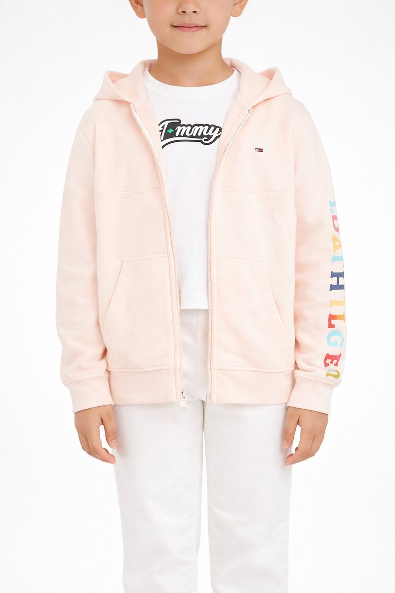 TOMMY HILFIGER BLUZA DZIECIĘCA Z KAPTUREM I NAPISAMI NA RĘKAWIE 152 1I4A