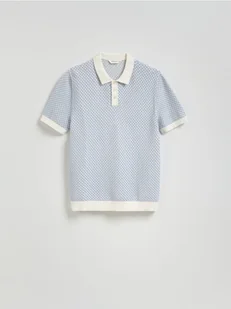 Reserved - Sweter polo ze strukturalnej dzianiny - jasnoniebieski - Swetry męskie - miniaturka - grafika 1