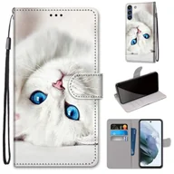 Etui i futerały do telefonów - Etui na telefon komórkowy König Design kompatybilne z Samsung Galaxy S21 FE ze sztucznej skóry - etui na telefon komórkowy biały kotek - miniaturka - grafika 1