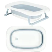 Wanienki dla dzieci - Wanienka dla dzieci silikonowa składana miętowo-biała - miniaturka - grafika 1