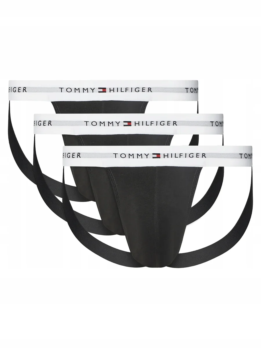 TOMMY HILFIGER SIGNATURE Majtki czarne 3 PACK JOCK STRAP 0S9 Rozmiar XXL