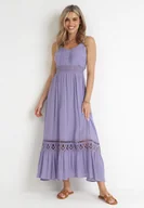 Sukienki - Fioletowa Rozkloszowana Sukienka z Koronką na Ramiączkach Sawita - miniaturka - grafika 1