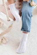 Skarpetki dla dzieci - Skarpetki dziecięce bawełniane białe z ażurowym wzorem Milena - miniaturka - grafika 1