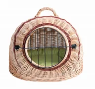 Transportery dla kotów - Wiklinowy transporter budka dla kota i innych zwierząt owalny kosz budka z metalowym zamknięciem i z poduszką - miniaturka - grafika 1