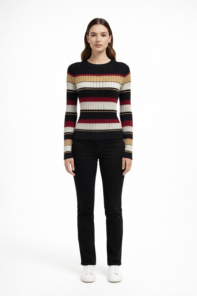 GUESS DOPASOWANY SWETER DAMSKI W PASKI Z GŁADKIM DEKOLTEM XS GGA
