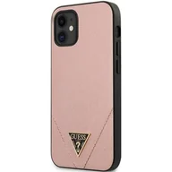 Etui i futerały do telefonów - Guess Saffiano V - Etui na iPhone 12 Mini różowe GUHCP12SVSATMLPI - miniaturka - grafika 1