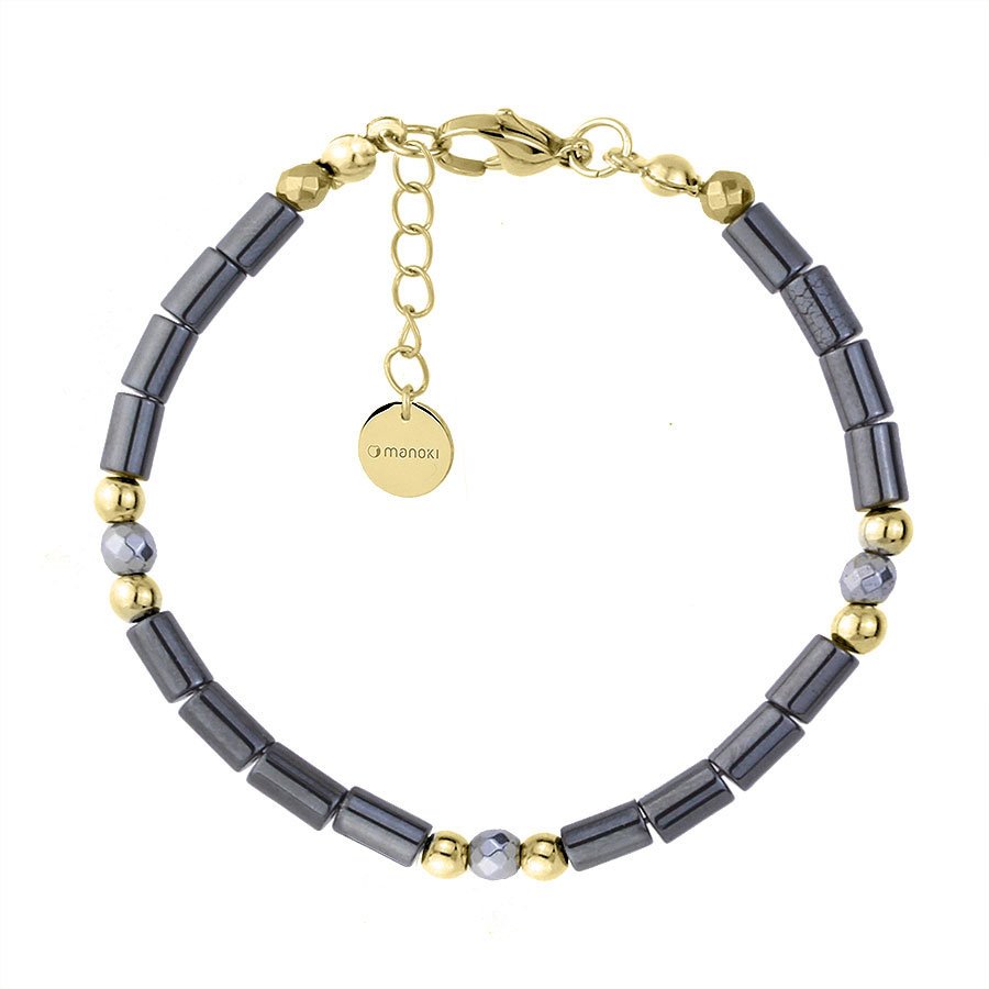 Pozłacana damska bransoletka z subtelnymi srebrnymi hematytami