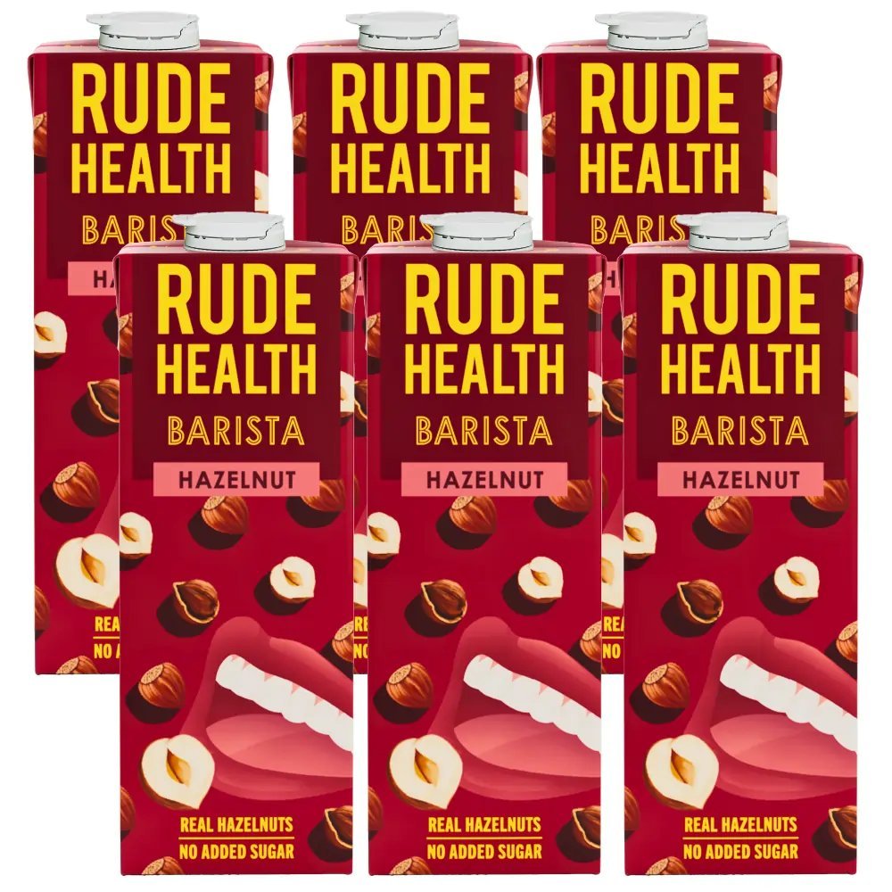 RUDE HEALTH Barista Hazelnut 6x1L – napój z orzechów laskowych do kawy, napój roślinny barista