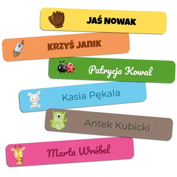 Naklejki Imienne Wodoodporne do przedszkola i szkoły 80 sztuk 55x8mm