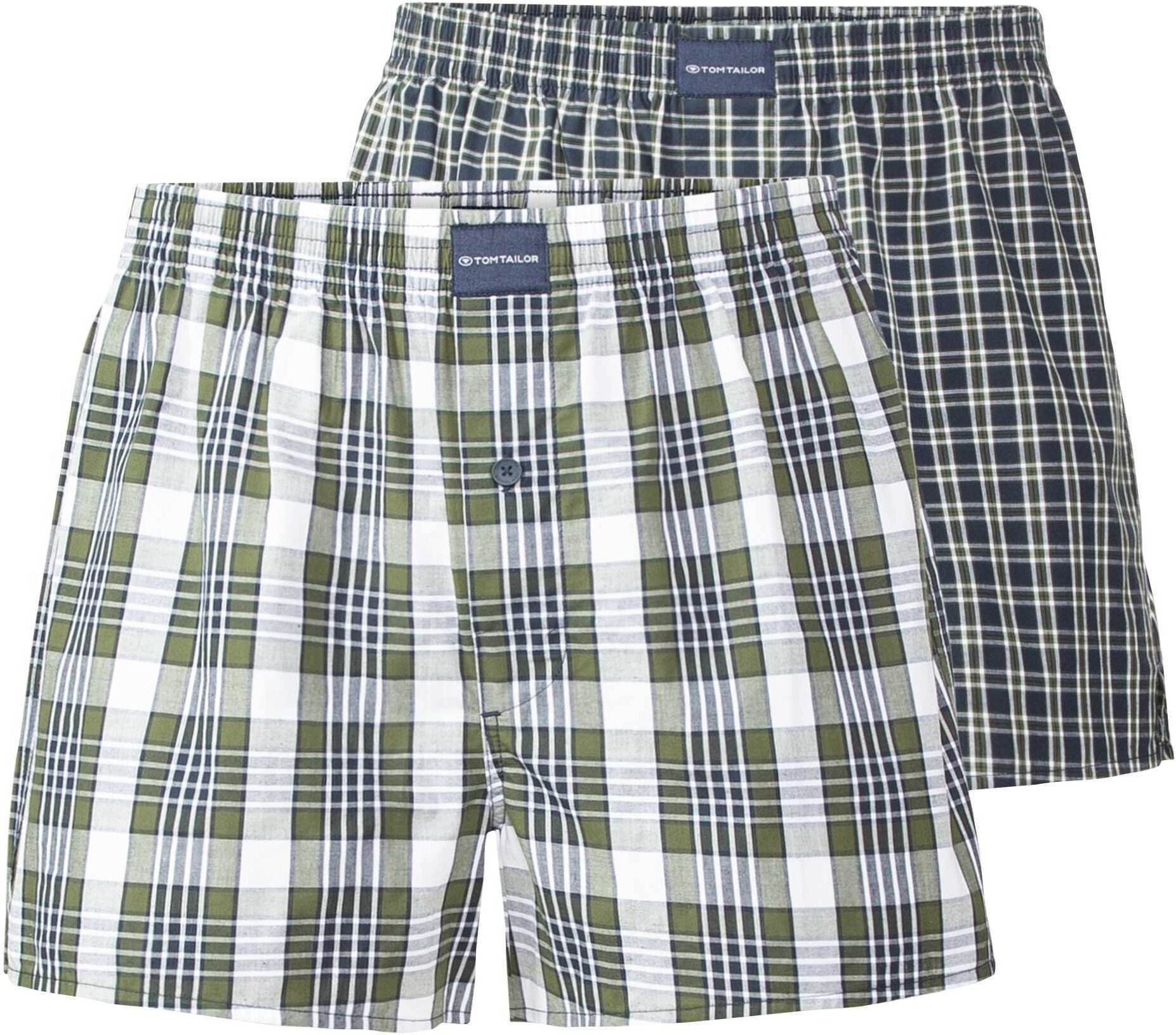 Bokserki męskie TOM TAILOR, 2-pak - bielizna, spodenki, bawełna, logo, kratka niebieski/zielony/biały 2XL